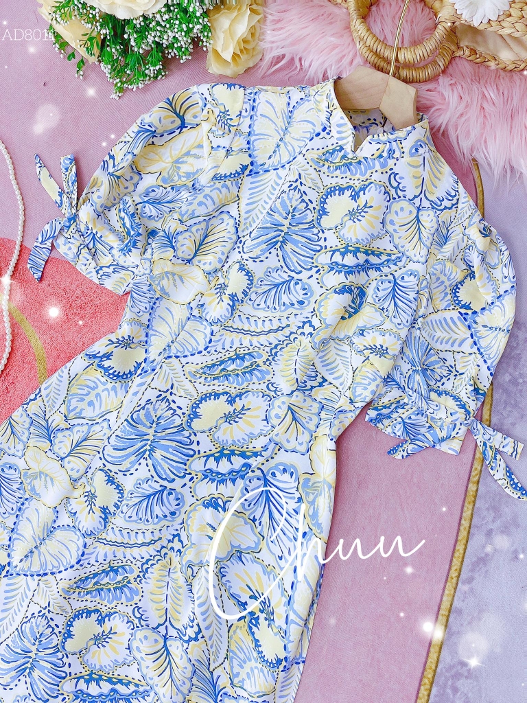 Áo Dài Hoa Mango Tay Nơ AD8011 (áo lẻ)