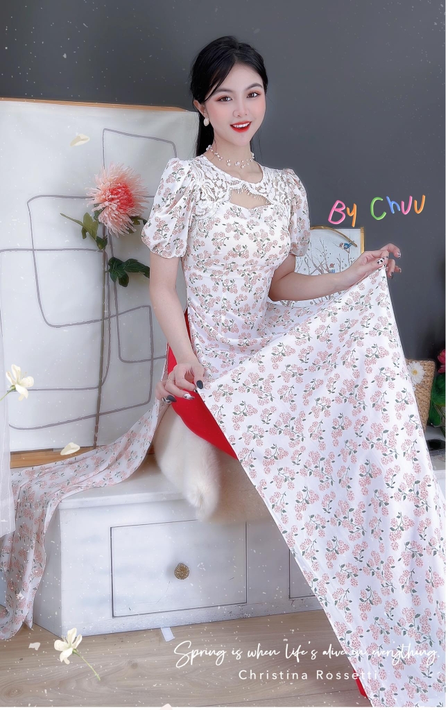 Áo Dài Ren Đối Xứng AD8076 (áo lẻ)