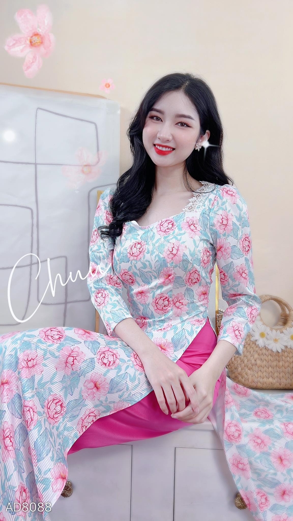 Áo Dài Hoa Vân Gấm Cổ Én AD8088 (áo lẻ)