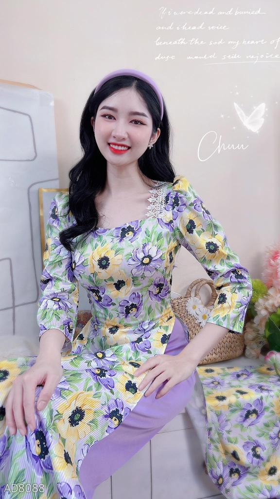 Áo Dài Hoa Vân Gấm Cổ Én AD8088 (áo lẻ)