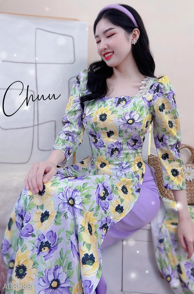Áo Dài Hoa Vân Gấm Cổ Én AD8088 (áo lẻ)