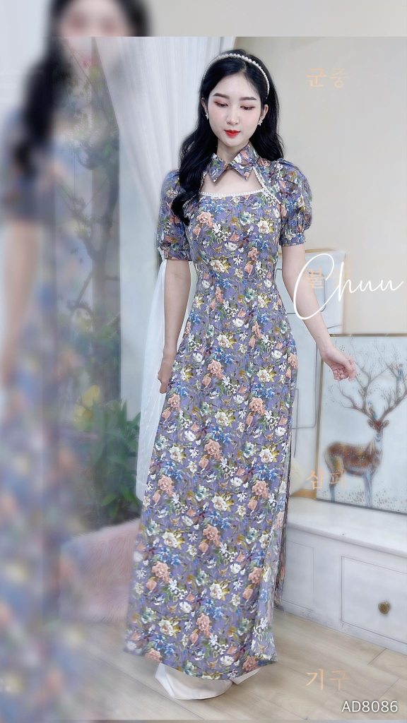 Áo Dài Hoa Cổ Sơmi AD8086 (áo lẻ)