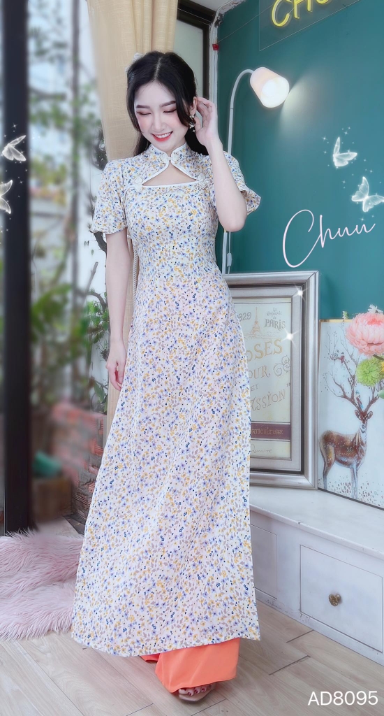 Áo Dài Cổ Tàu Nút Kem AD8095 (áo lẻ)