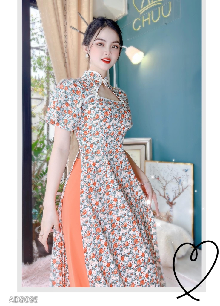 Áo Dài Cổ Tàu Nút Kem AD8095 (áo lẻ)