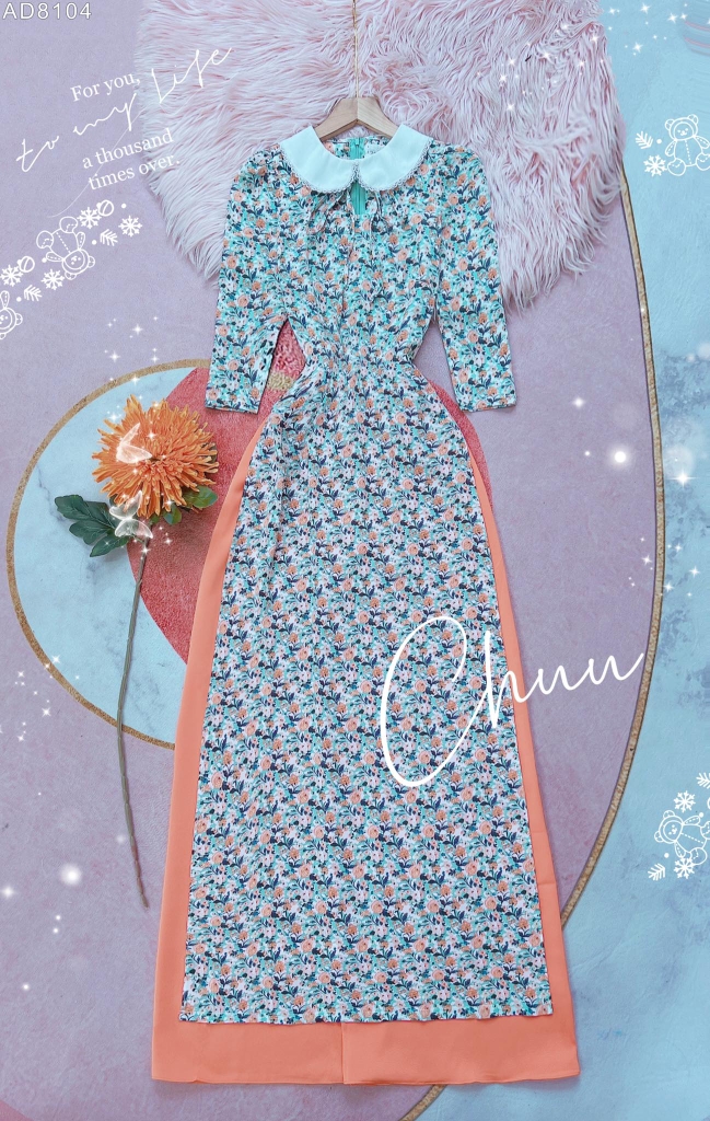 Áo Dài Cổ Sen Trắng AD8104 (áo lẻ)