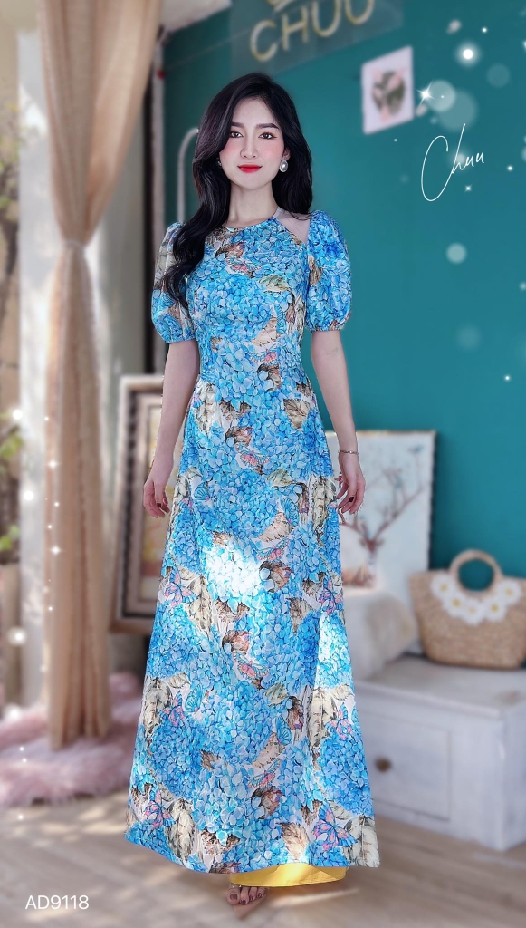 Áo Dài Vai Phối Lưới Tam Giác AD8084 (áo lẻ)