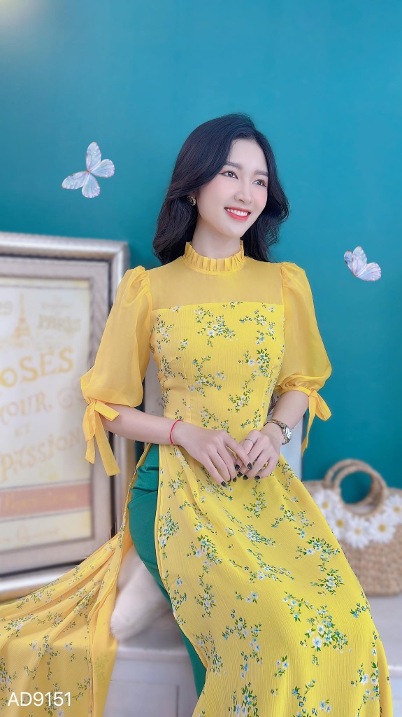 Áo Dài 4T Tay Bồng Nơ AD9151 (áo lẻ)