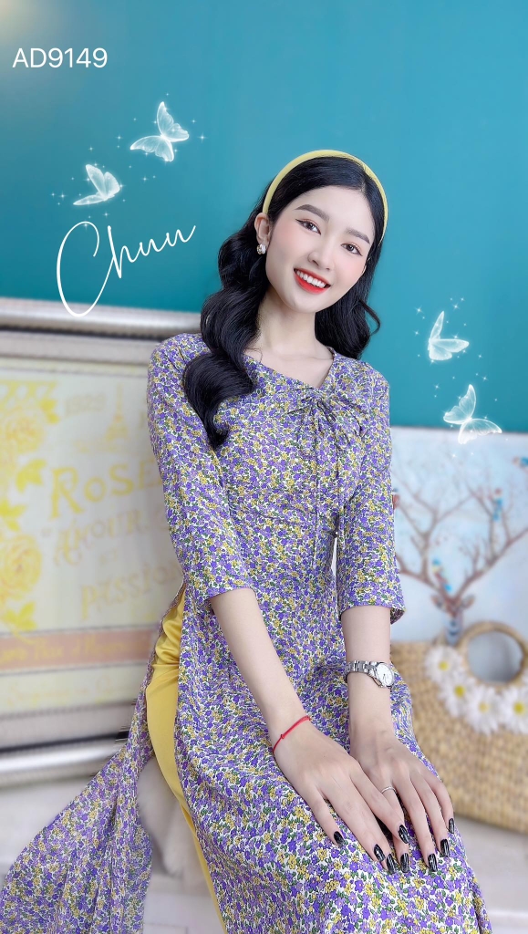 Áo Dài Nơ Dây Rút AD9149 (áo lẻ)