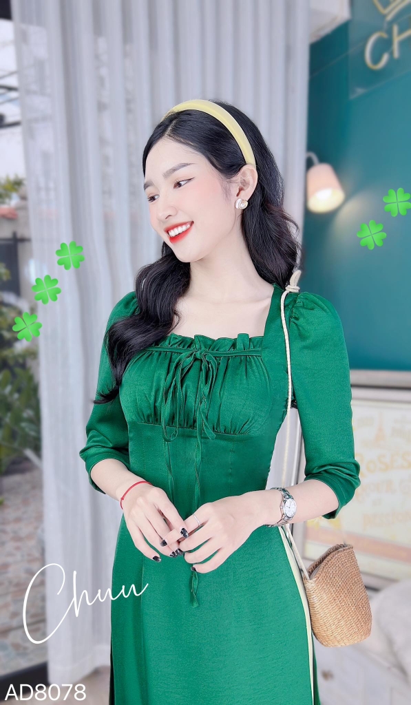 Áo Dài Cổ Vuông Bèo Nhún  AD8078 (áo lẻ)