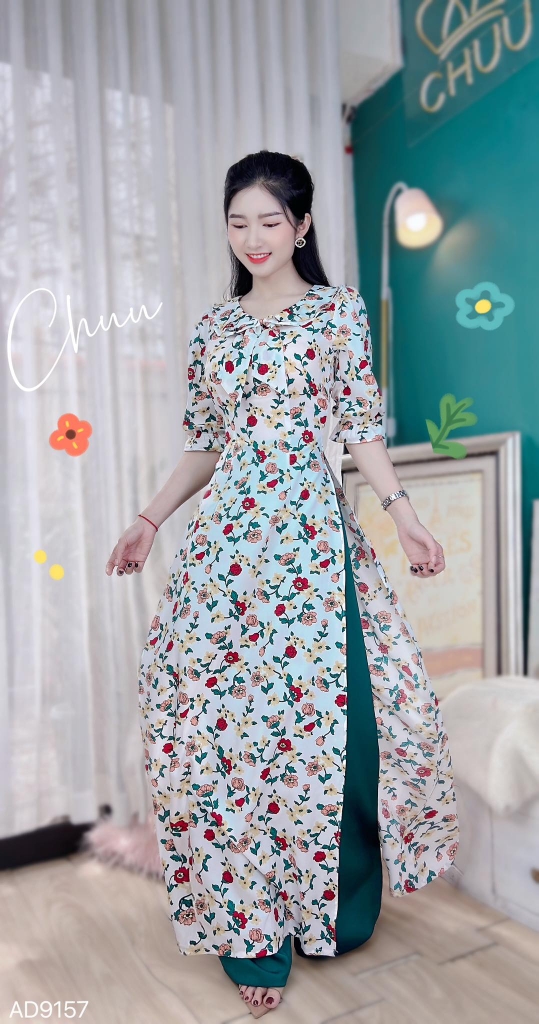Áo Dài Cổ Sen 2 Lớp AD9157 (áo lẻ)