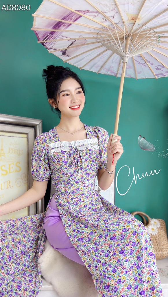Áo Dài Bèo Trắng 5P AD8080 (áo lẻ)