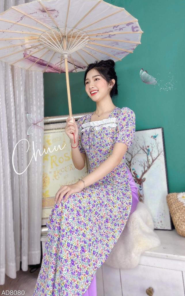 Áo Dài Bèo Trắng 5P AD8080 (áo lẻ)