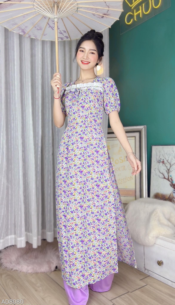 Áo Dài Bèo Trắng 5P AD8080 (áo lẻ)