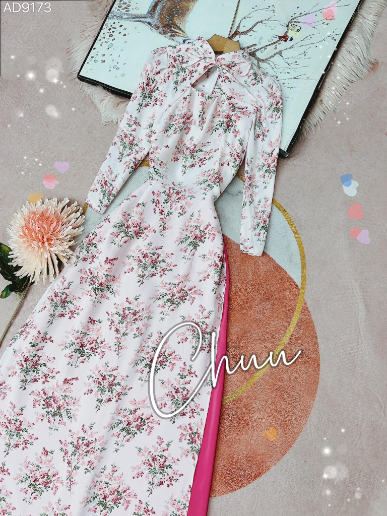 Áo Dài Cổ Tàu Cột Nơ HT AD9173 (áo lẻ)