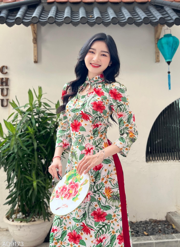 Áo Dài Cổ Tàu Cột Nơ HT AD9173 (áo lẻ)
