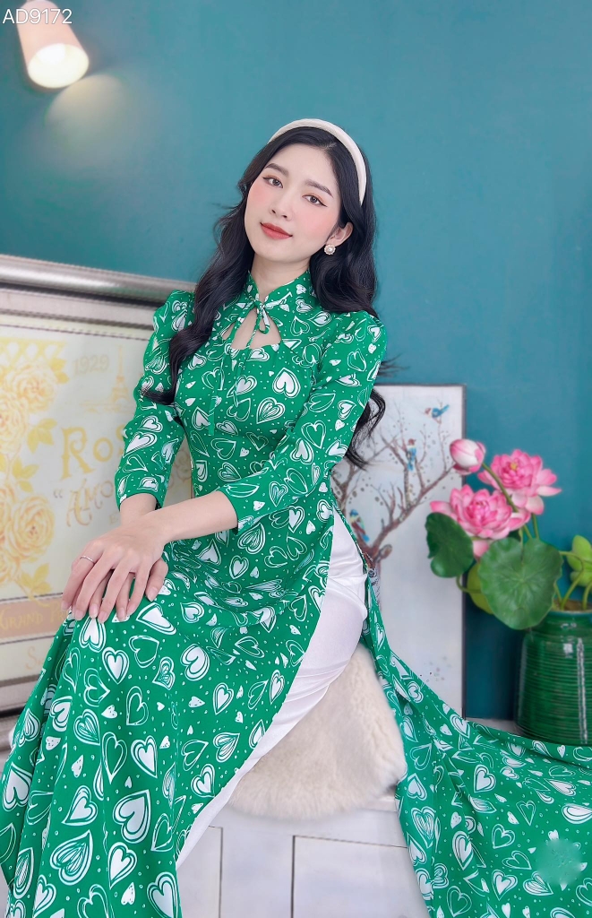 Áo Dài Cổ Tàu Cột Nơ HT AD9173 (áo lẻ)