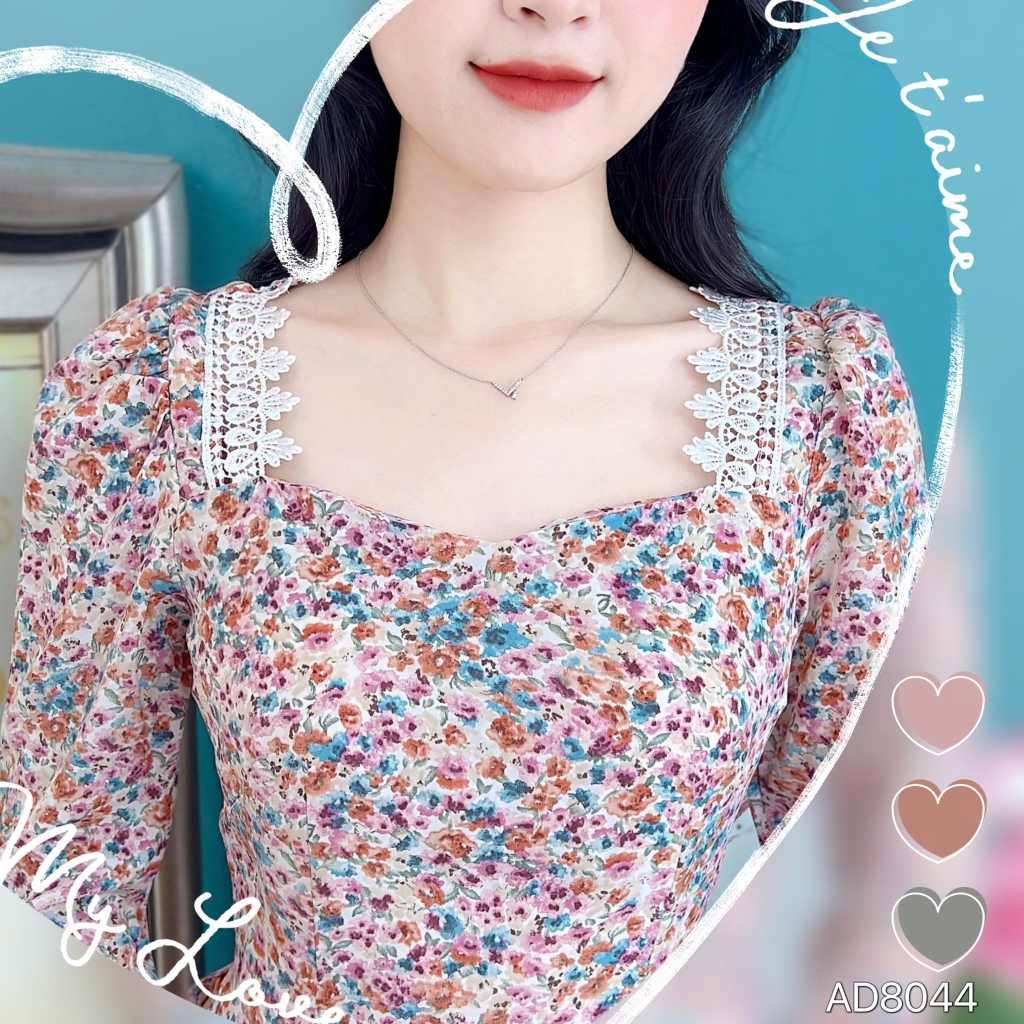 Áo Dài Cổ Pha Ren Vai AD8044 (áo lẻ)