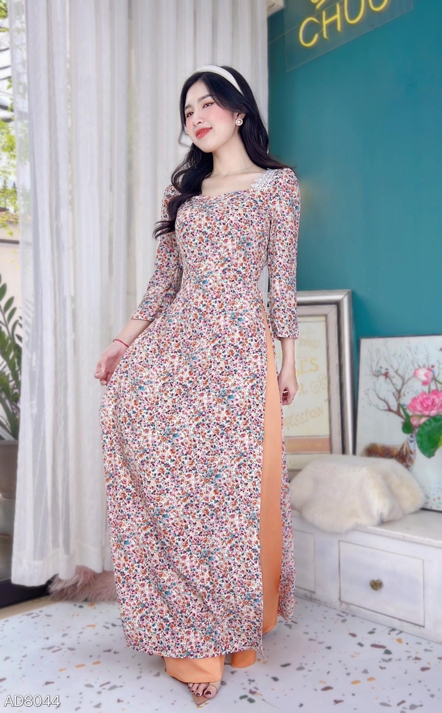 Áo Dài Cổ Pha Ren Vai AD8044 (áo lẻ)