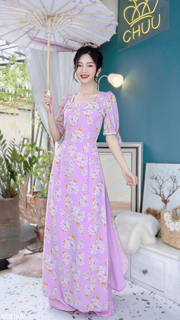 Áo Dài 4T Cổ Vuông Bèo Ngang AD9185 (áo lẻ)