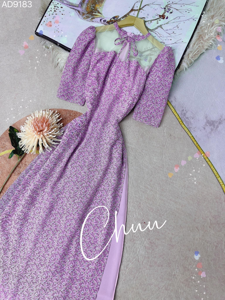 Áo Dài 4T Cổ Lưới Nơ AD9183 (áo lẻ)