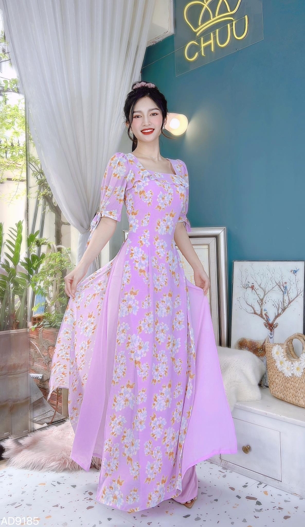 Áo Dài 4T Cổ Vuông Bèo Ngang AD9185 (áo lẻ)