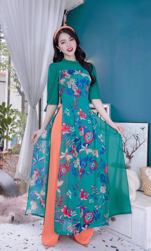 Áo Dài 4T Tay Bồng Nơ AD9151 (áo lẻ)