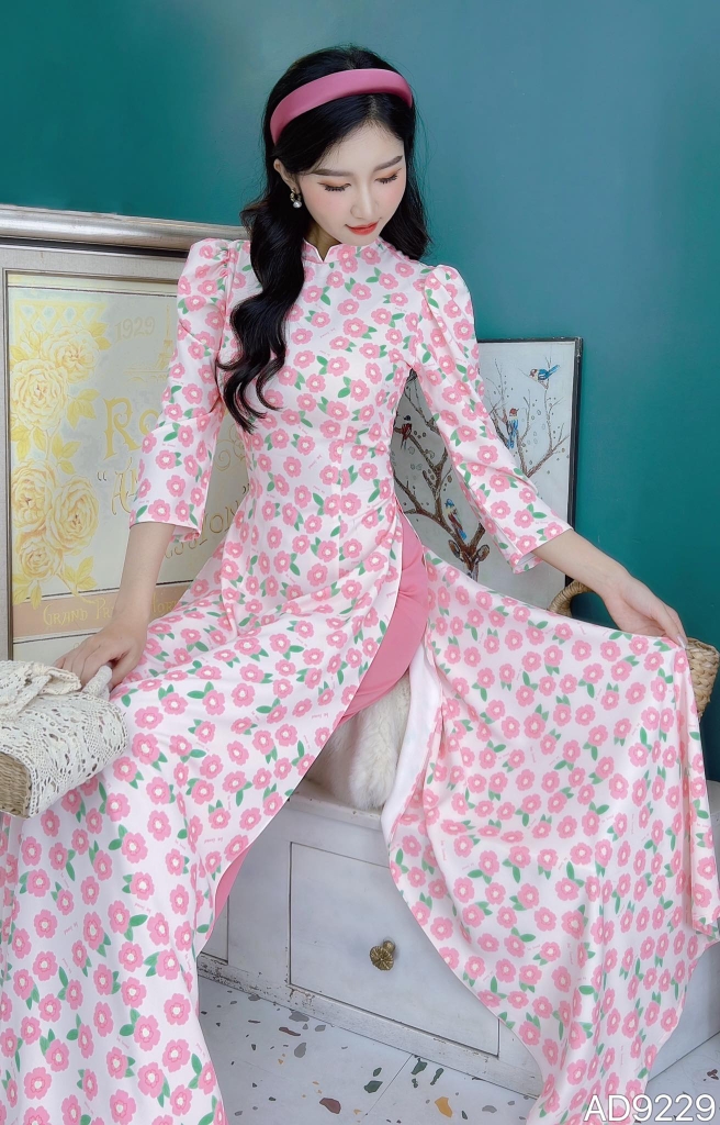 Áo Dài Thạch Anh Truyền Thống Tay Bồng AD9229 (áo lẻ)