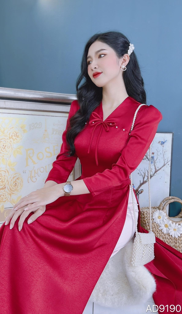 Áo Dài Hoa 4 Cánh AD9190 (áo lẻ)