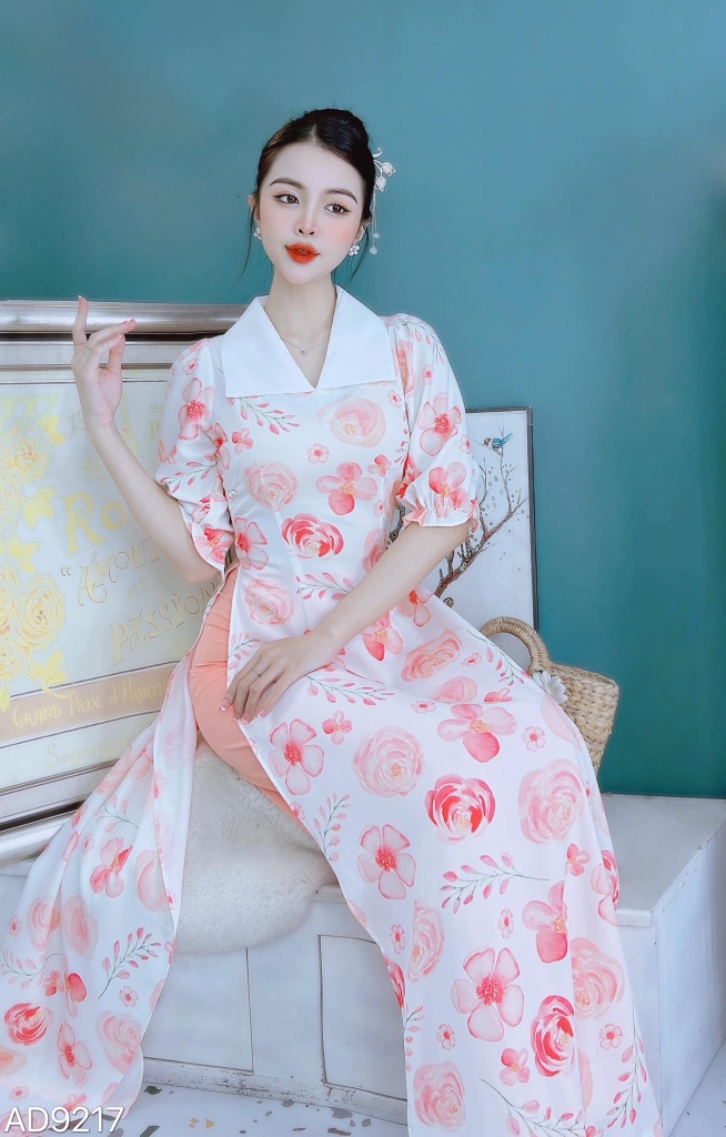 Áo Dài Hoa Cổ Trắng AD9213 (áo lẻ)