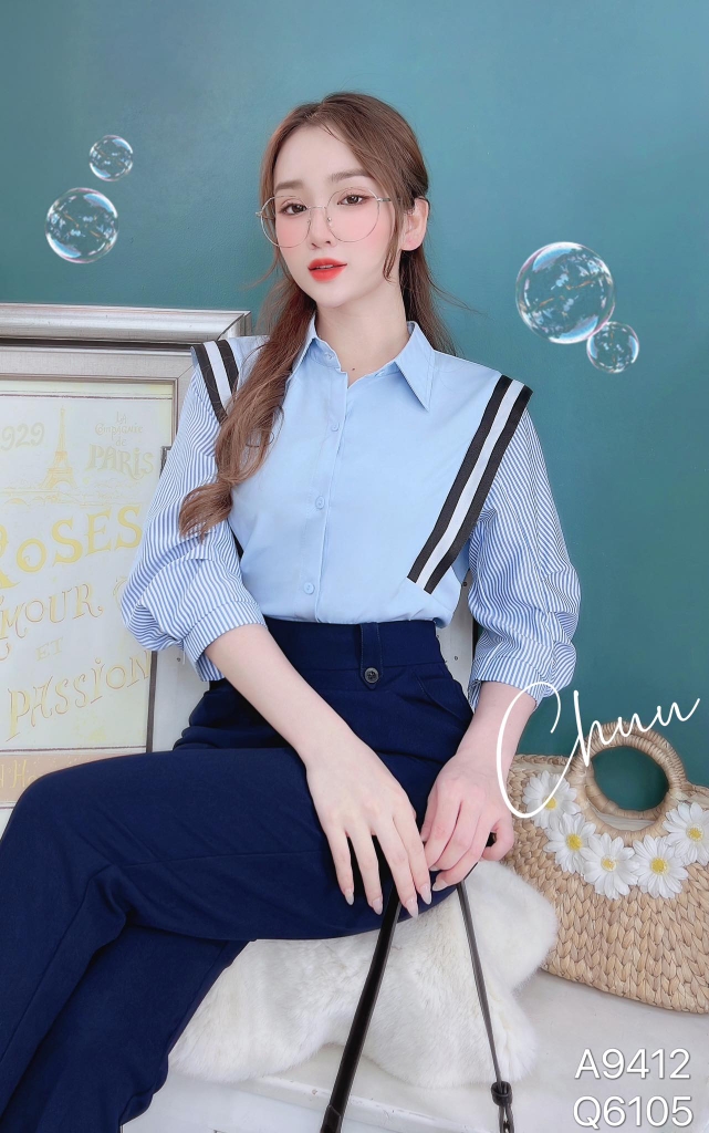 Áo Sơ Mi Phối Tay Sọc A9412