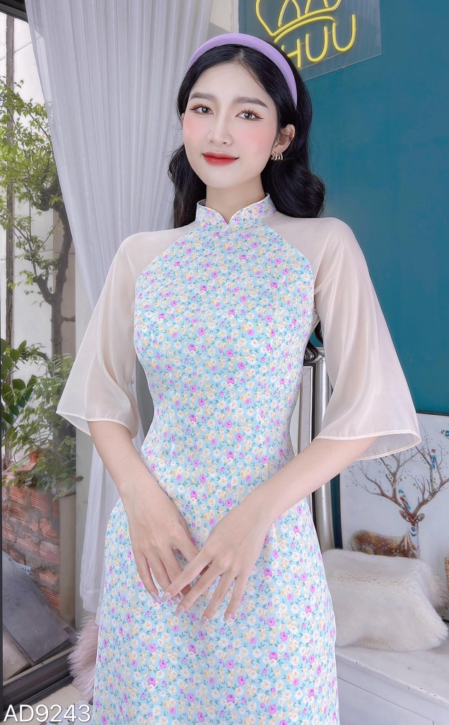 Áo Dài Mango Cổ 3P Tay Tơ AD9243