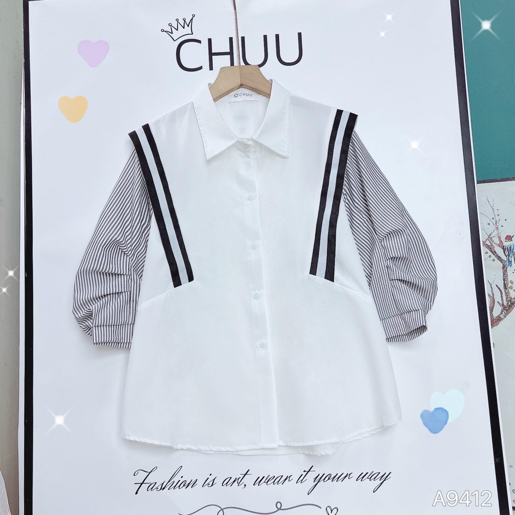 Áo Sơ Mi Phối Tay Sọc A9412