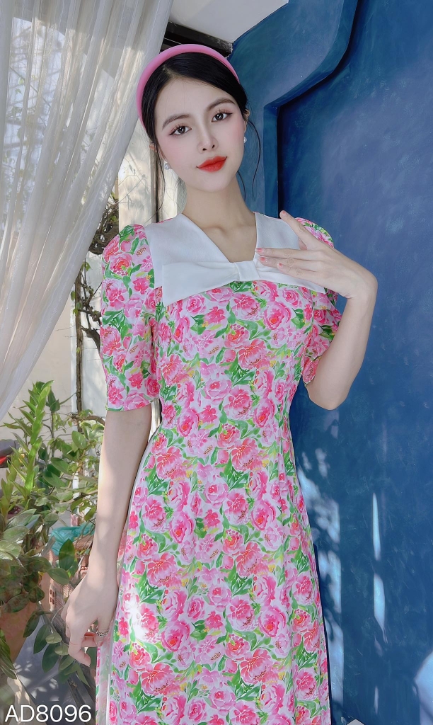 Áo Dài Hoa Nơ Xốp AD8096 (áo lẻ)