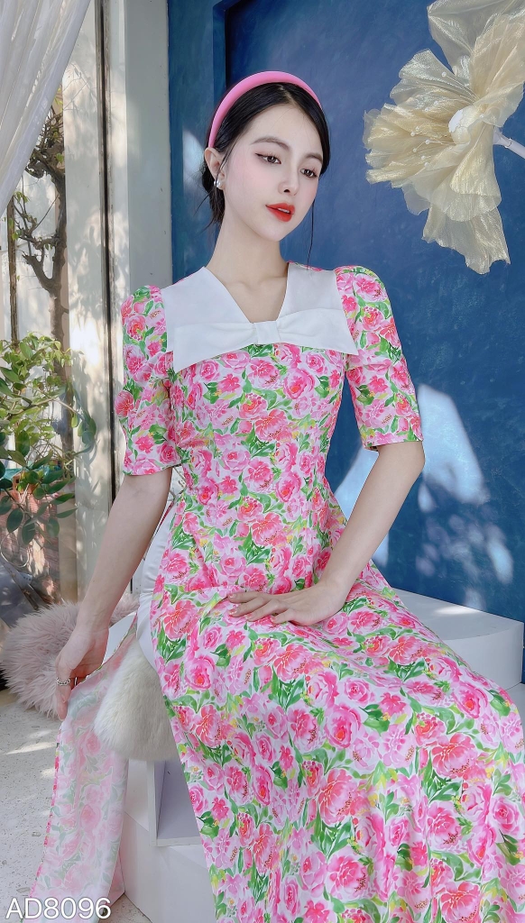 Áo Dài Hoa Nơ Xốp AD8096 (áo lẻ)