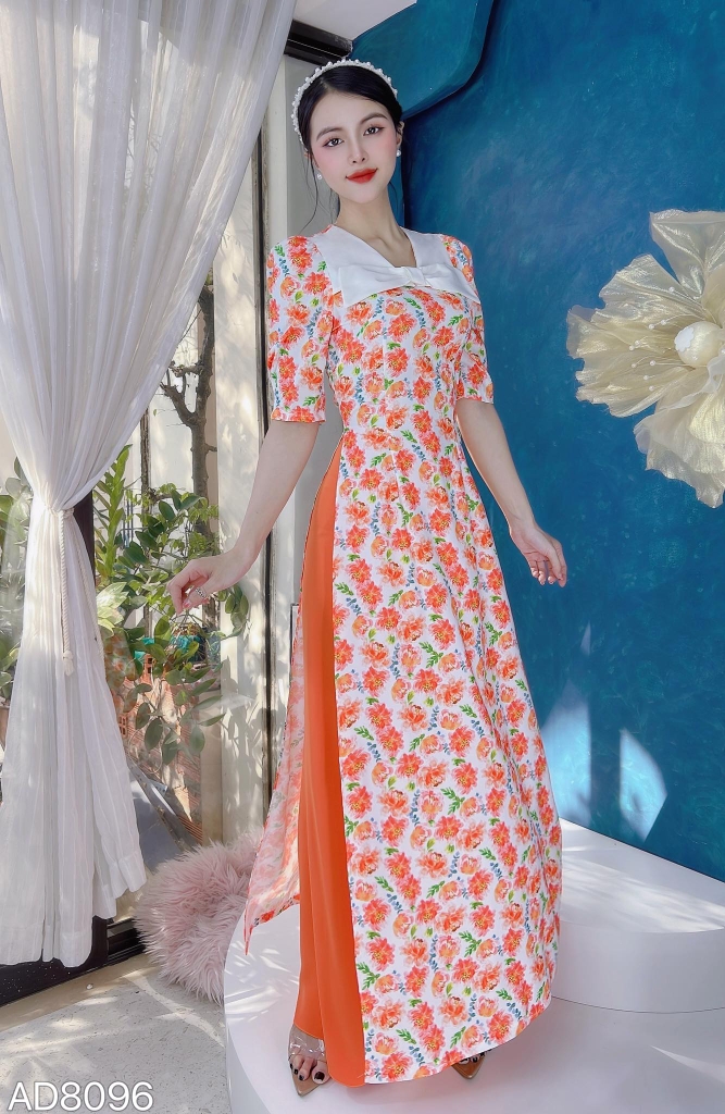 Áo Dài Hoa Nơ Xốp AD8096 (áo lẻ)