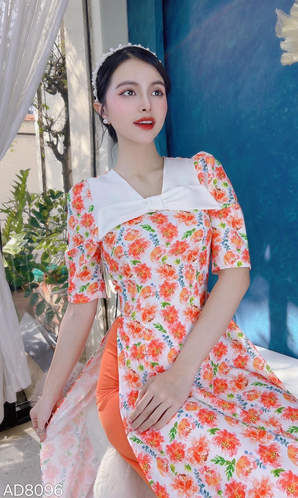 Áo Dài Hoa Nơ Xốp AD8096 (áo lẻ)