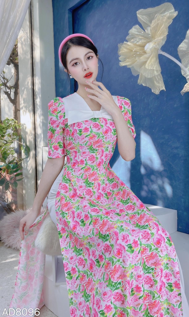Áo Dài Hoa Nơ Xốp AD8096 (áo lẻ)