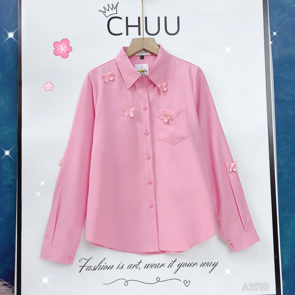 Áo Sơ Mi Bướm Nổi Thêu Kép A1516