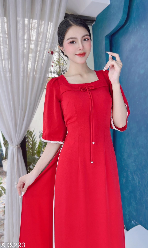 Áo Dài Cổ Vuông Chuồn Chuồn AD9293 (áo lẻ)