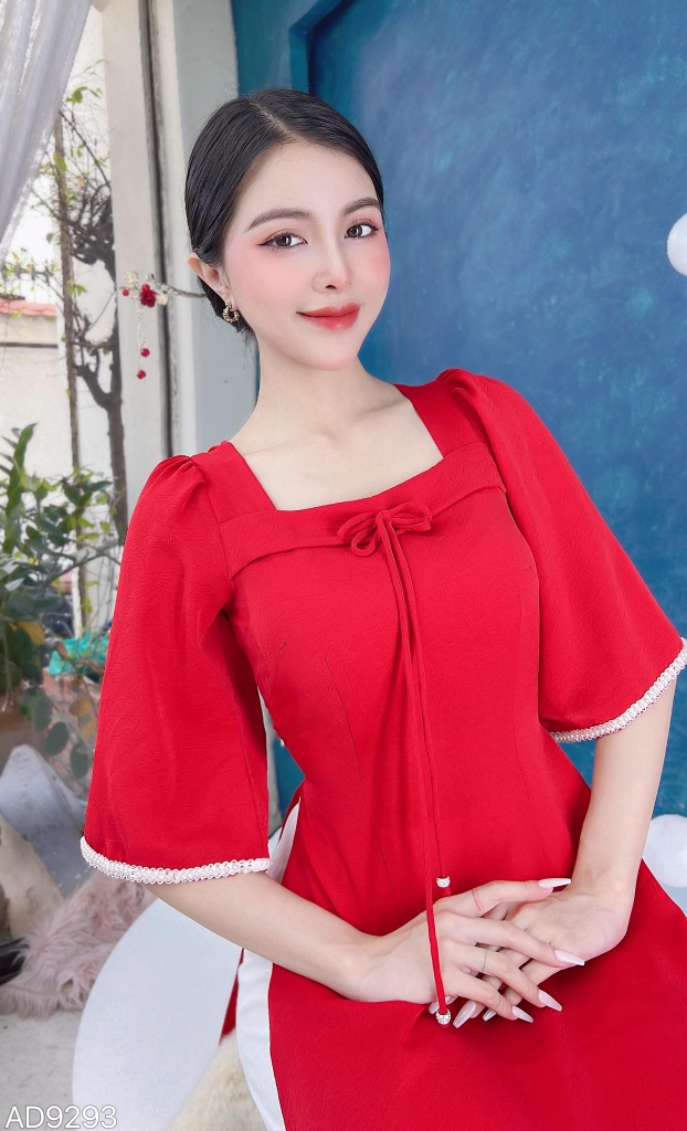 Áo Dài Cổ Vuông Chuồn Chuồn AD9293 (áo lẻ)