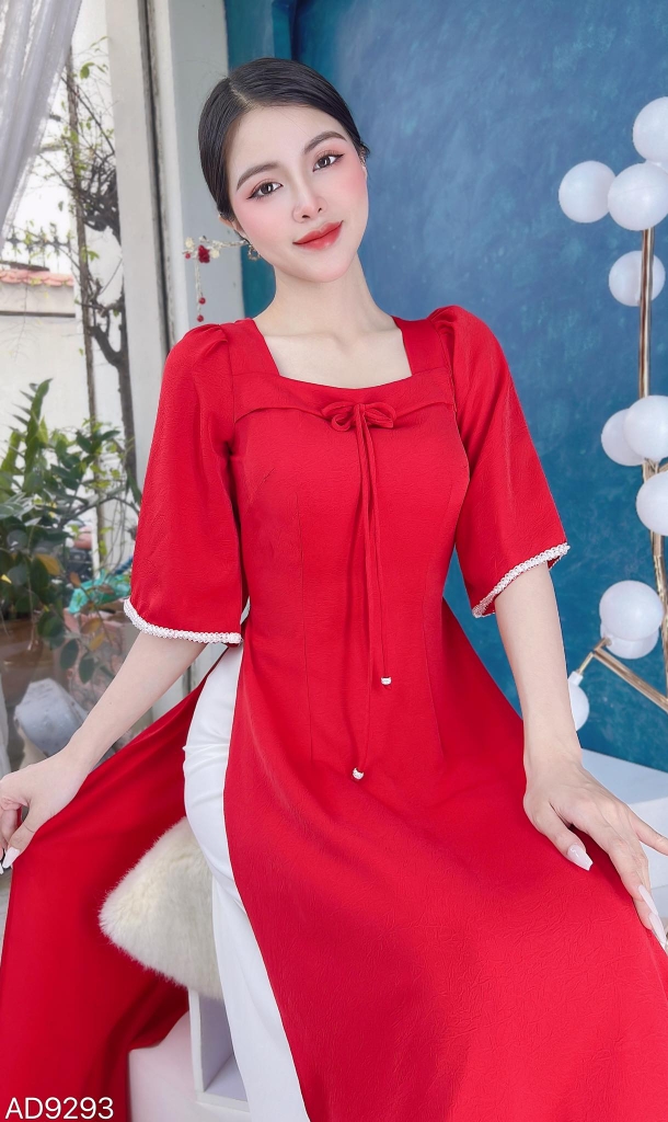 Áo Dài Cổ Vuông Chuồn Chuồn AD9293 (áo lẻ)