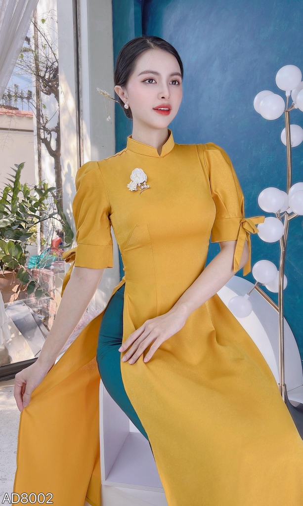 Áo Dài Tay Bồng Nơ Tà Ngắn 123cm AD8002 (áo lẻ) (không kèm hoa cài)