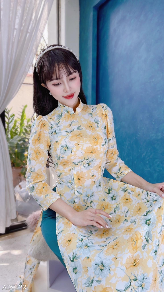Áo Dài Thạch Anh Truyền Thống Tay Bồng AD9229 (áo lẻ)