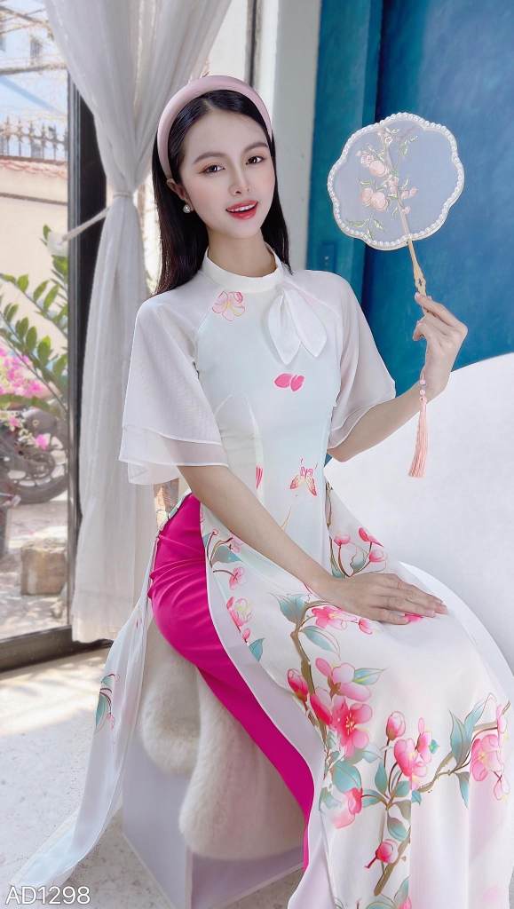 Áo Dài Cổ Trụ Nơ Mềm AD1298 (áo lẻ)
