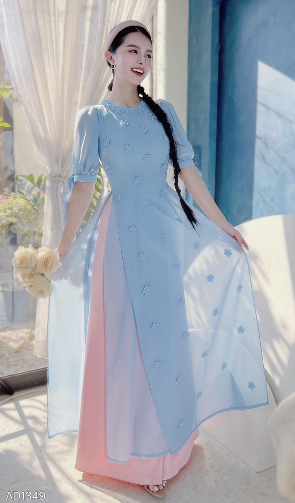 Áo Dài Chiffon Hoa Đỗ Quyên 4T AD1349 (áo lẻ)