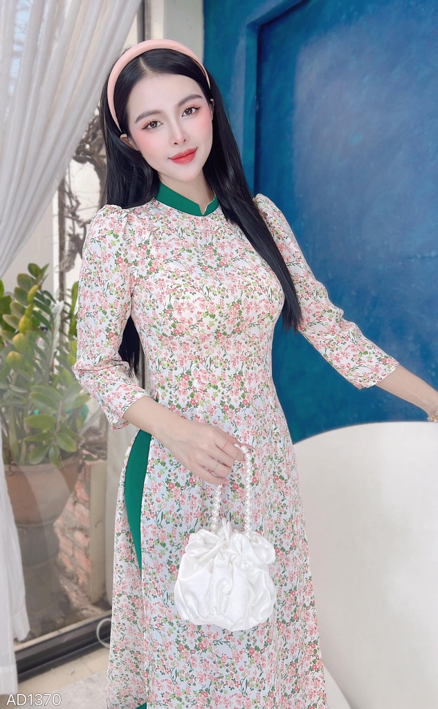 Áo Dài Hoa Tay Bồng Cổ Color AD1370 (áo lẻ)