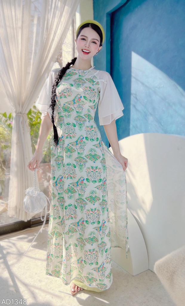 Áo Dài Tay Tơ 3 Nơ AD1348 (áo lẻ)