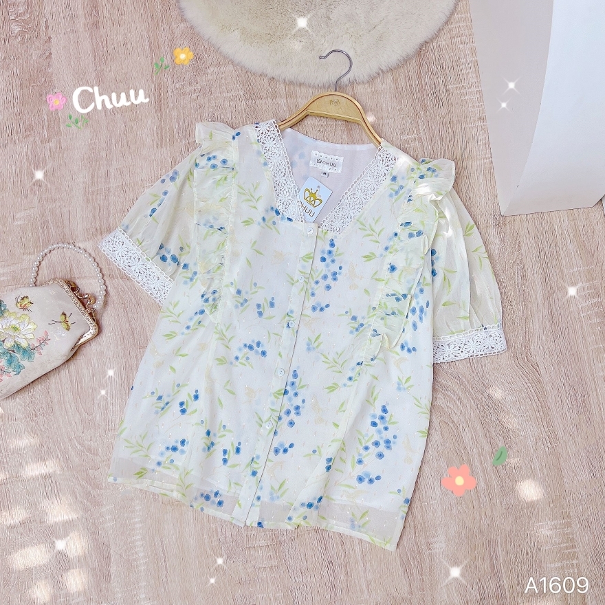 Áo Cổ V Bèo Cánh Tiên A1609