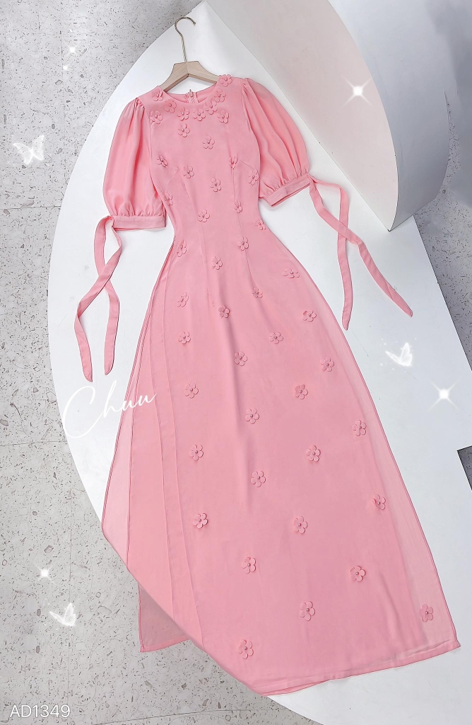 Áo Dài Chiffon Hoa Đỗ Quyên 4T AD1349 (áo lẻ)