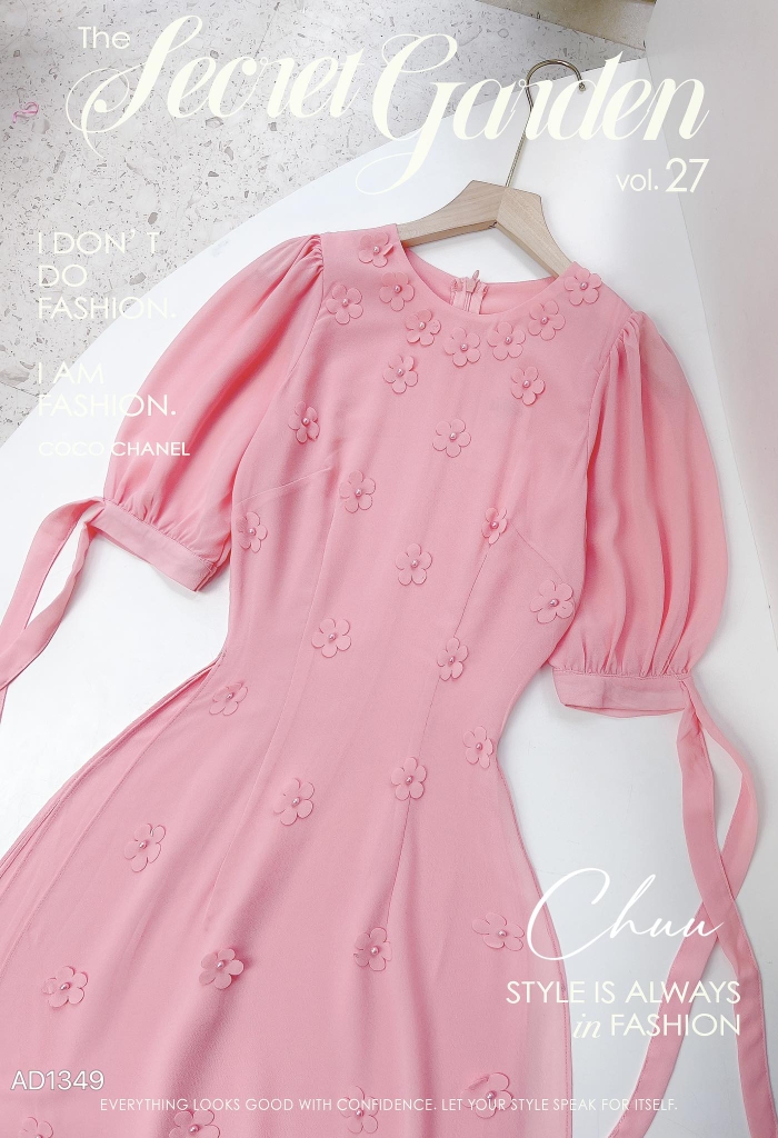 Áo Dài Chiffon Hoa Đỗ Quyên 4T AD1349 (áo lẻ)
